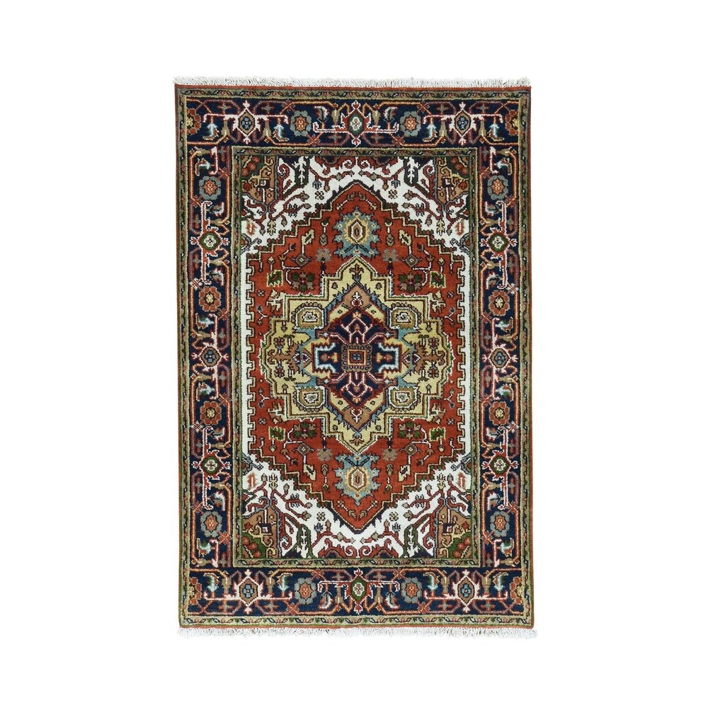 Shahbanu Rugs 100 Percent Wool Hand-Knotted Red Heriz Oriental Rug (4'0" x 6'0") - 4'0" x 6'0"