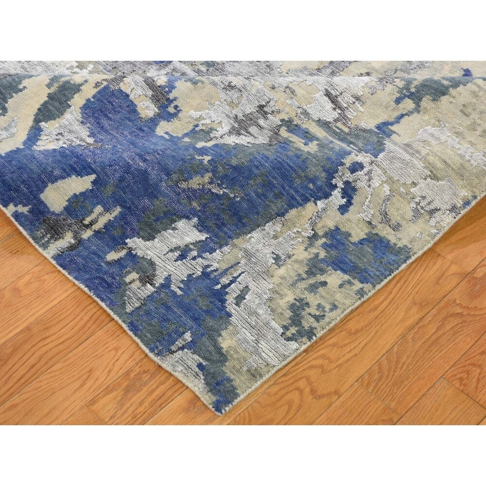 Shahbanu Rugs Abstract Design Wool And Silk Hand-Knotted Modern Rug (9'0" x 12'1") - 9'0" x 12'1"