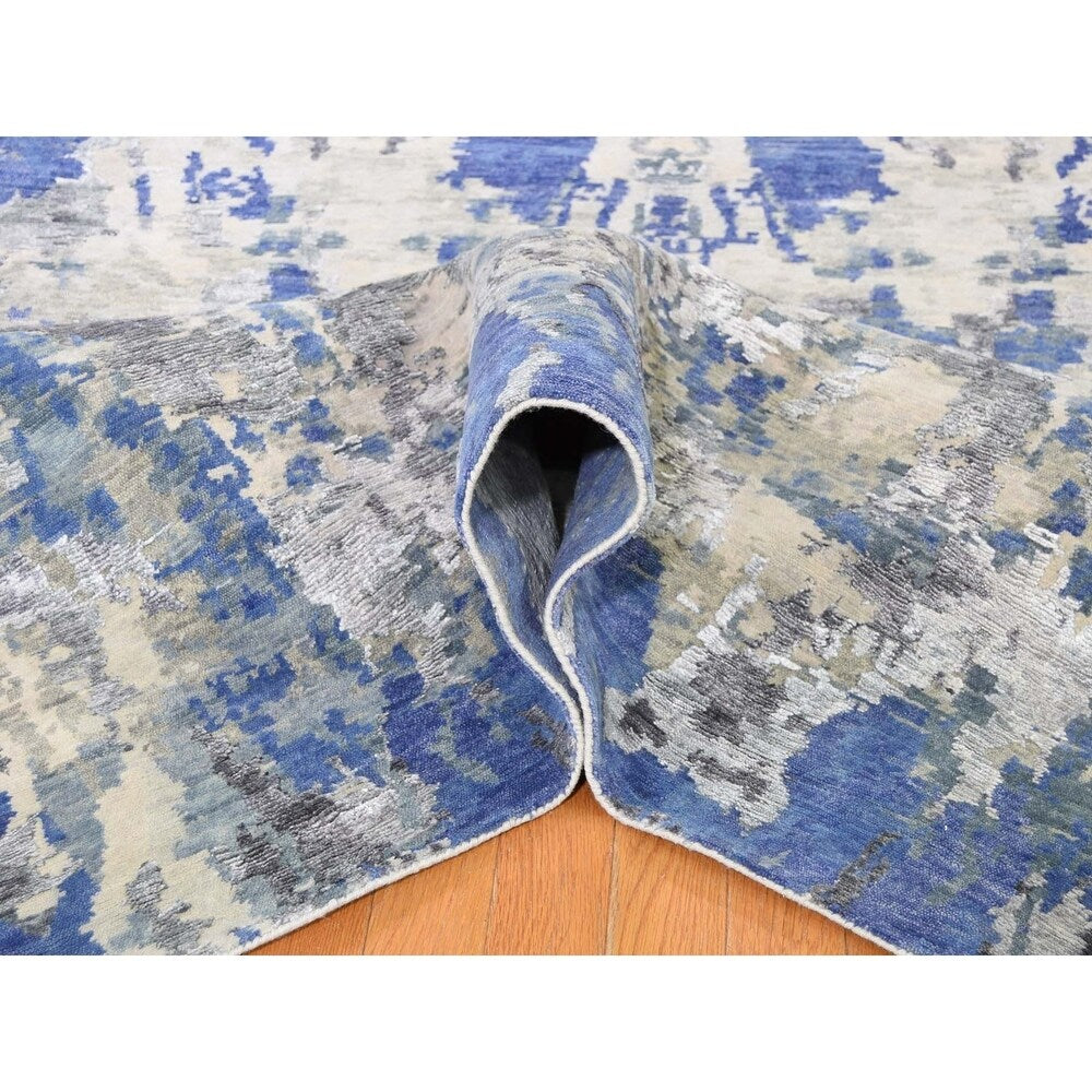Shahbanu Rugs Abstract Design Wool And Silk Hand-Knotted Modern Rug (9'0" x 12'1") - 9'0" x 12'1"