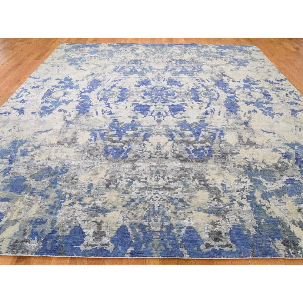 Shahbanu Rugs Abstract Design Wool And Silk Hand-Knotted Modern Rug (9'0" x 12'1") - 9'0" x 12'1"