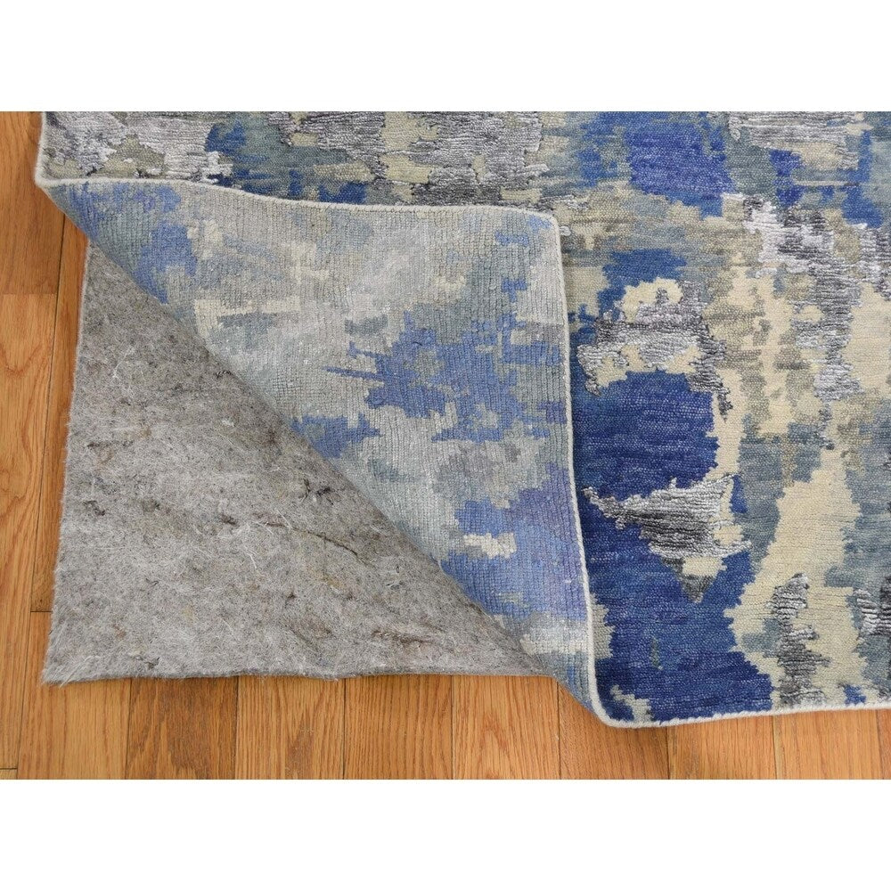 Shahbanu Rugs Abstract Design Wool And Silk Hand-Knotted Modern Rug (9'0" x 12'1") - 9'0" x 12'1"