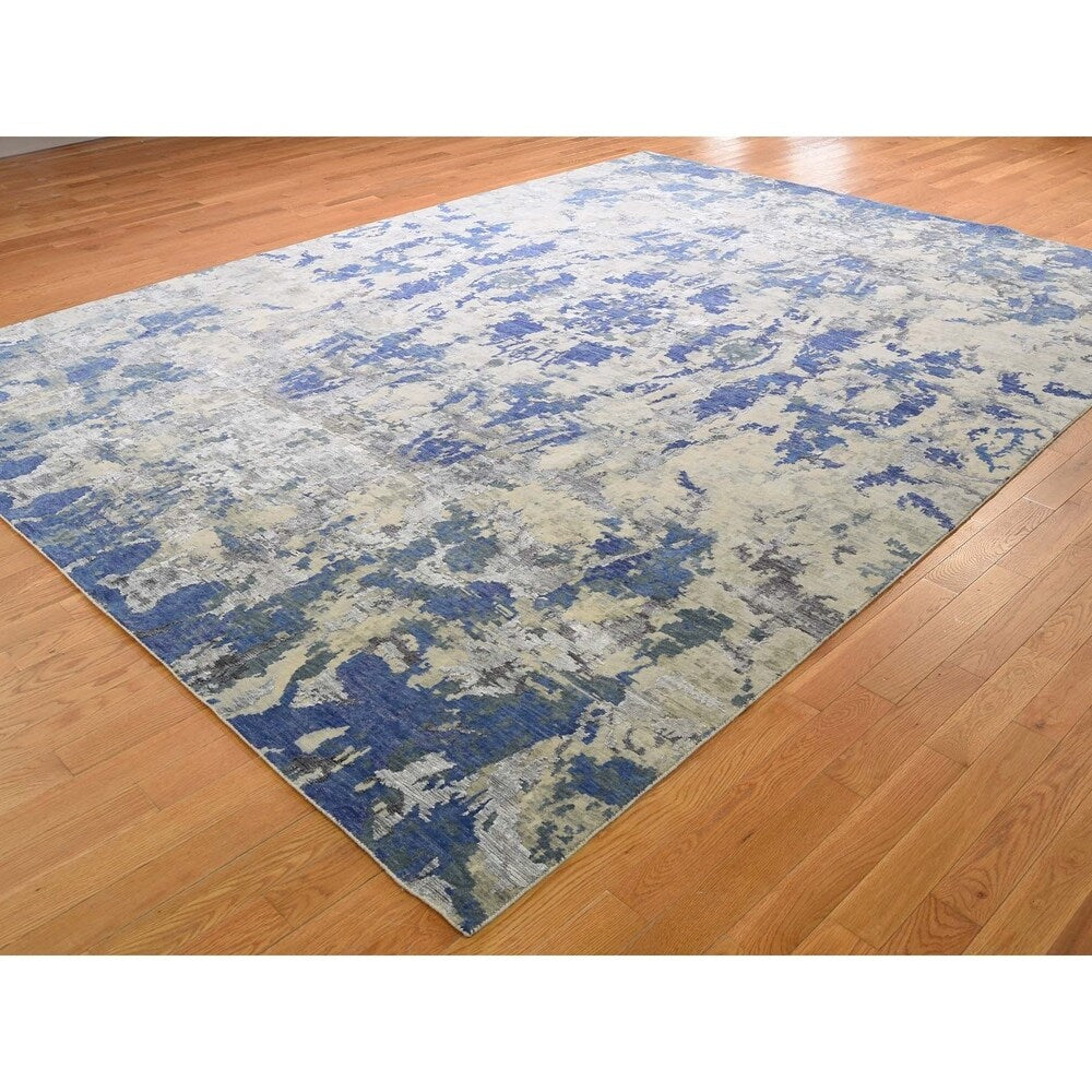 Shahbanu Rugs Abstract Design Wool And Silk Hand-Knotted Modern Rug (9'0" x 12'1") - 9'0" x 12'1"