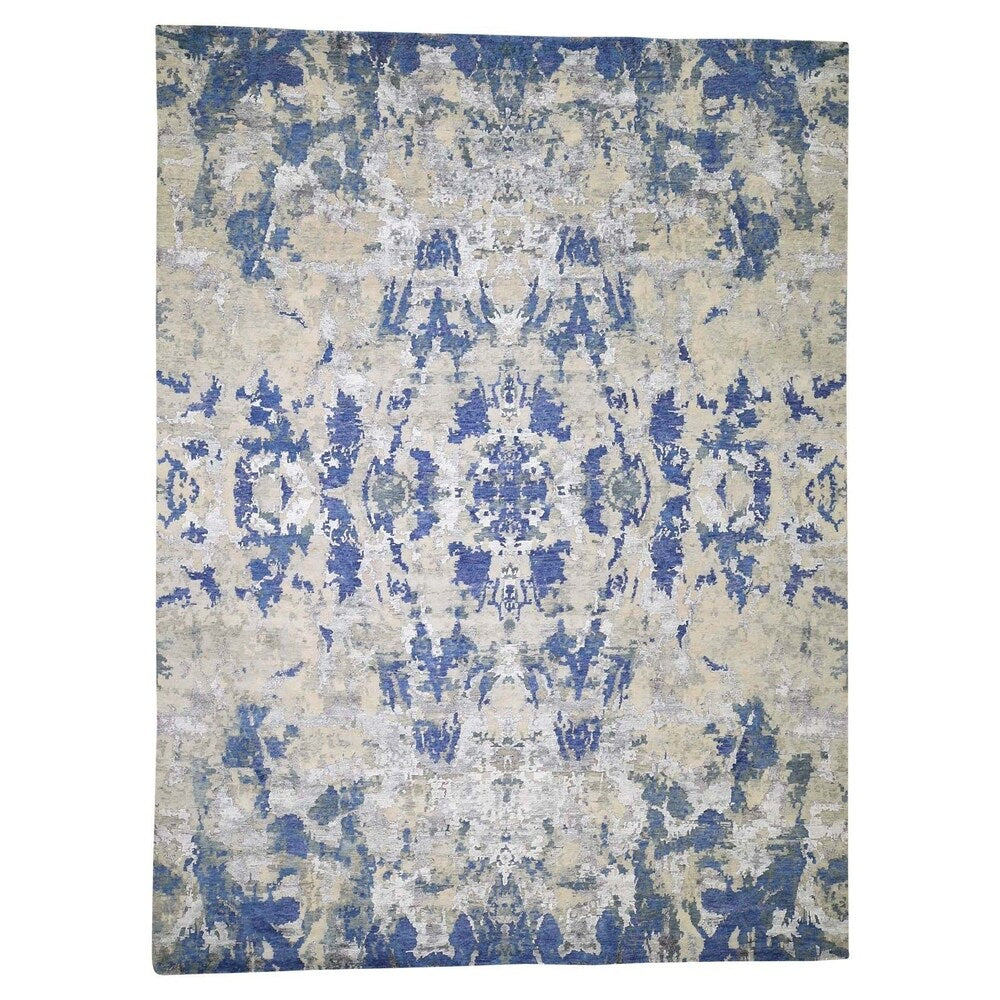 Shahbanu Rugs Abstract Design Wool And Silk Hand-Knotted Modern Rug (9'0" x 12'1") - 9'0" x 12'1"