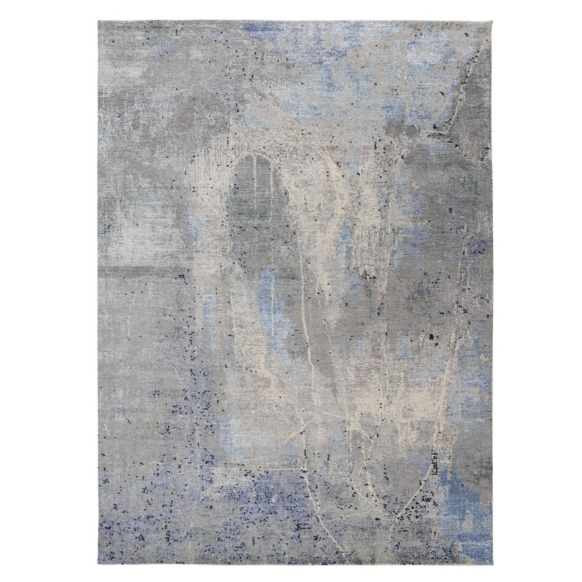 Shahbanu Rugs Abstract Design with Soft Blues Wool & Silk Hand Knotted Oriental Rug (8'9" x 12'1") - 8'9" x 12'1"