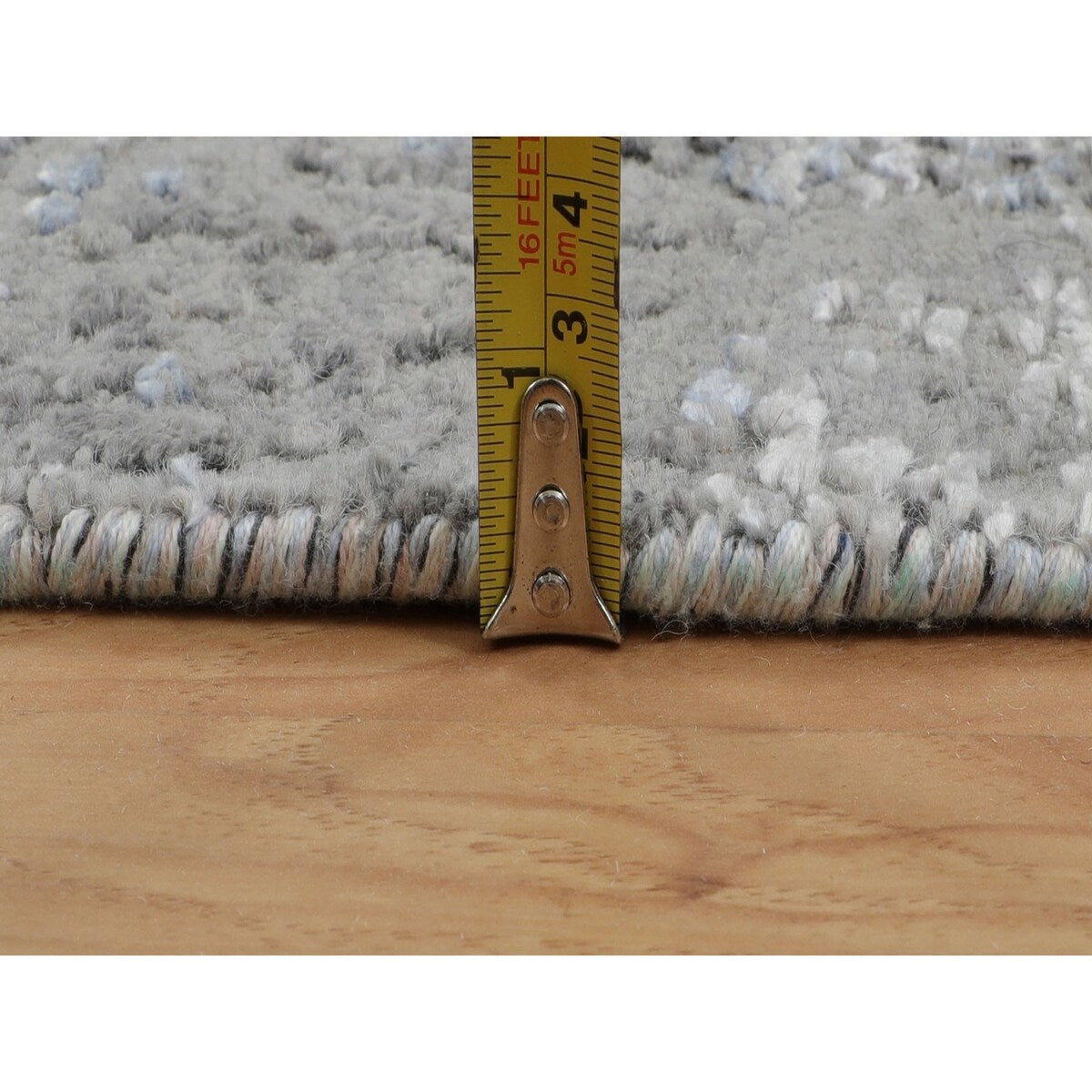 Shahbanu Rugs Abstract Design with Soft Blues Wool & Silk Hand Knotted Oriental Rug (8'9" x 12'1") - 8'9" x 12'1"