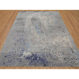 Shahbanu Rugs Abstract Design with Soft Blues Wool & Silk Hand Knotted Oriental Rug (8'9" x 12'1") - 8'9" x 12'1"