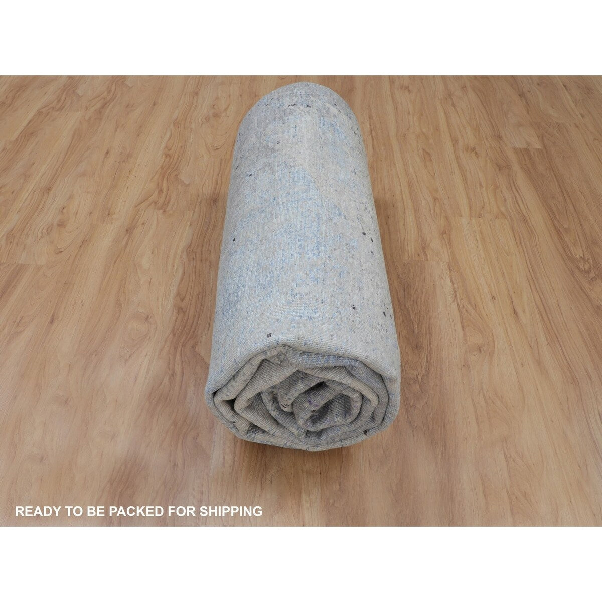 Shahbanu Rugs Abstract Design with Soft Blues Wool & Silk Hand Knotted Oriental Rug (8'9" x 12'1") - 8'9" x 12'1"