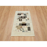 Shahbanu Rugs Abstract White Thick and Plush Soft Pile Wool Lori Buft Gabbeh Small Animal Figurines Hand Knotted Rug (3'0"x5'4")
