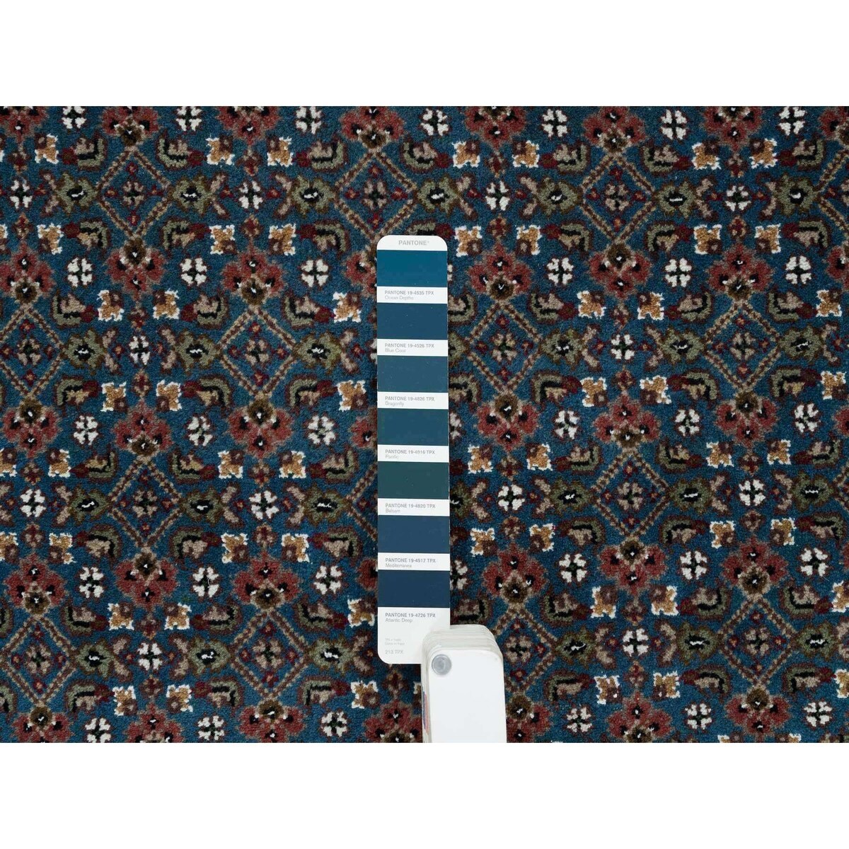 Shahbanu Rugs Aegean Blue 175 KPSI Pure Wool Mahi All Over Fish with Criss Cross Design Hand Knotted Oriental Rug (4'11" x 8'1")