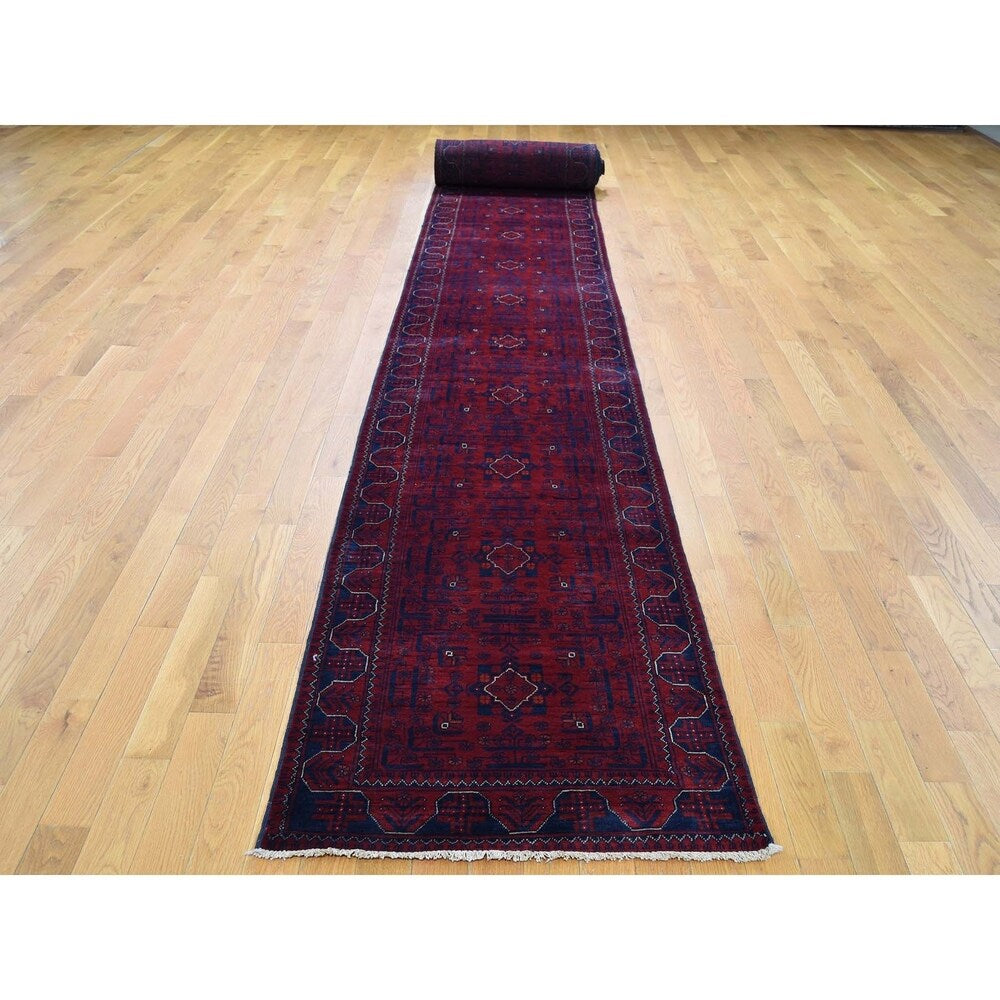 Shahbanu Rugs Afghan Khamyab Silky Wool XL Runner Hand-Knotted Oriental Rug (2'6" x 30'10") - 2'6" x 30'10"