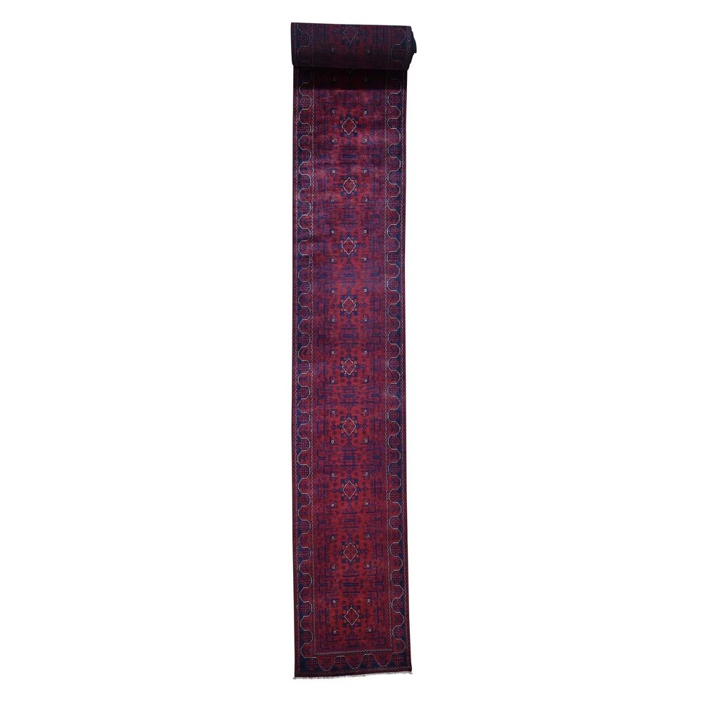 Shahbanu Rugs Afghan Khamyab Silky Wool XL Runner Hand-Knotted Oriental Rug (2'6" x 30'10") - 2'6" x 30'10"