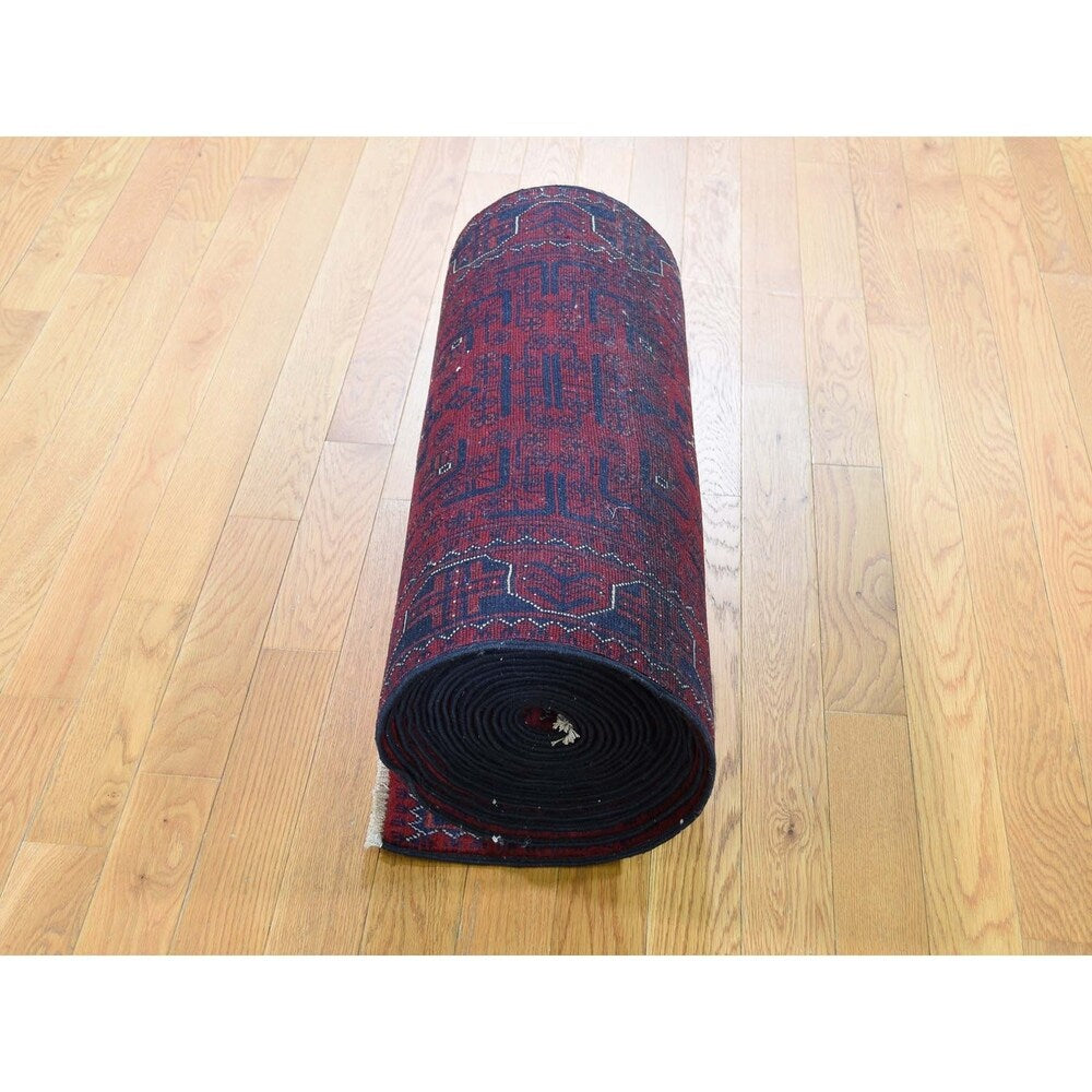Shahbanu Rugs Afghan Khamyab Silky Wool XL Runner Hand-Knotted Oriental Rug (2'6" x 30'10") - 2'6" x 30'10"