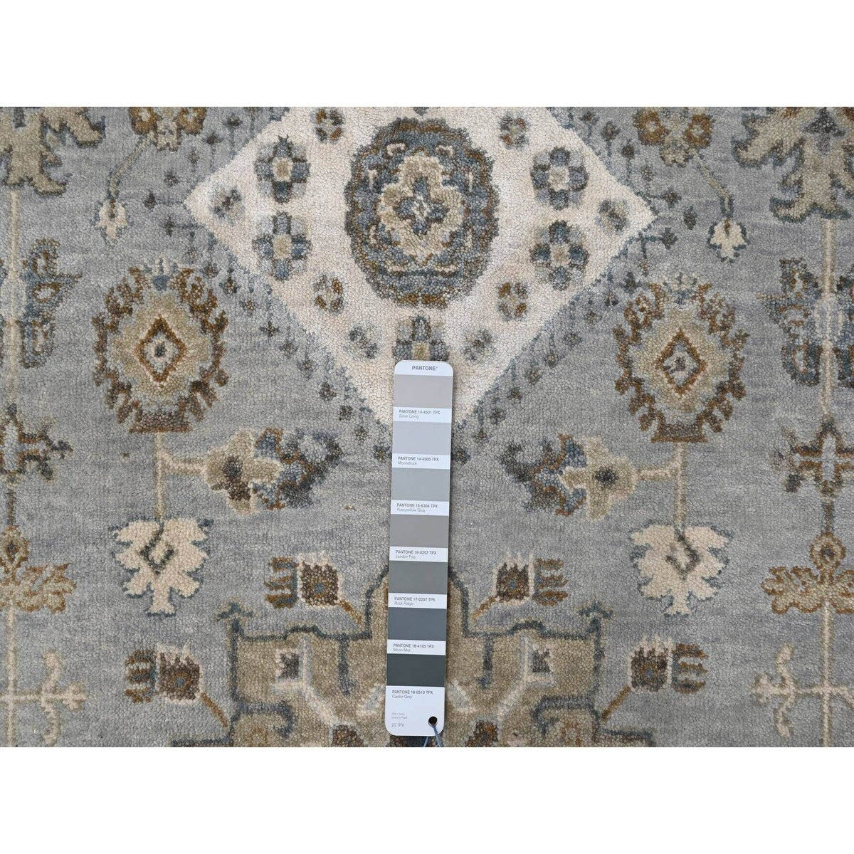 Shahbanu Rugs Agreeable Gray and Delicate White Karajeh with All Over Geometric Design Hand Knotted Squarish Wool Rug (11'x11')