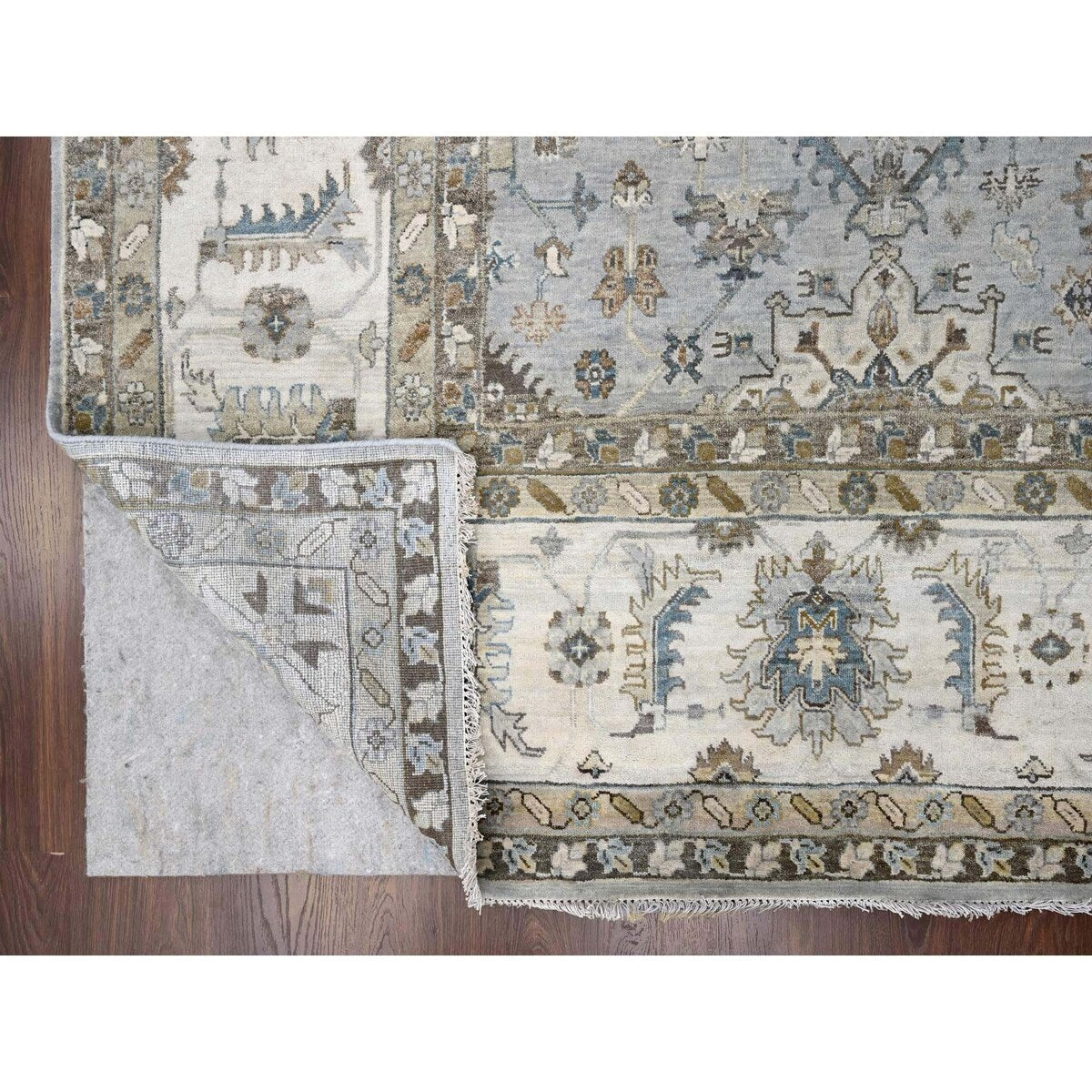 Shahbanu Rugs Agreeable Gray and Delicate White Karajeh with All Over Geometric Design Hand Knotted Squarish Wool Rug (11'x11')