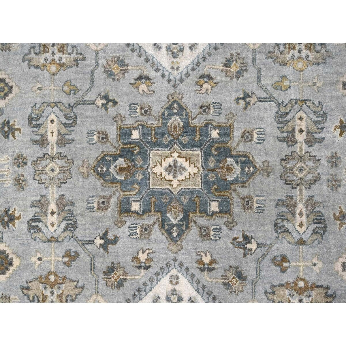 Shahbanu Rugs Agreeable Gray and Delicate White Karajeh with All Over Geometric Design Hand Knotted Squarish Wool Rug (11'x11')