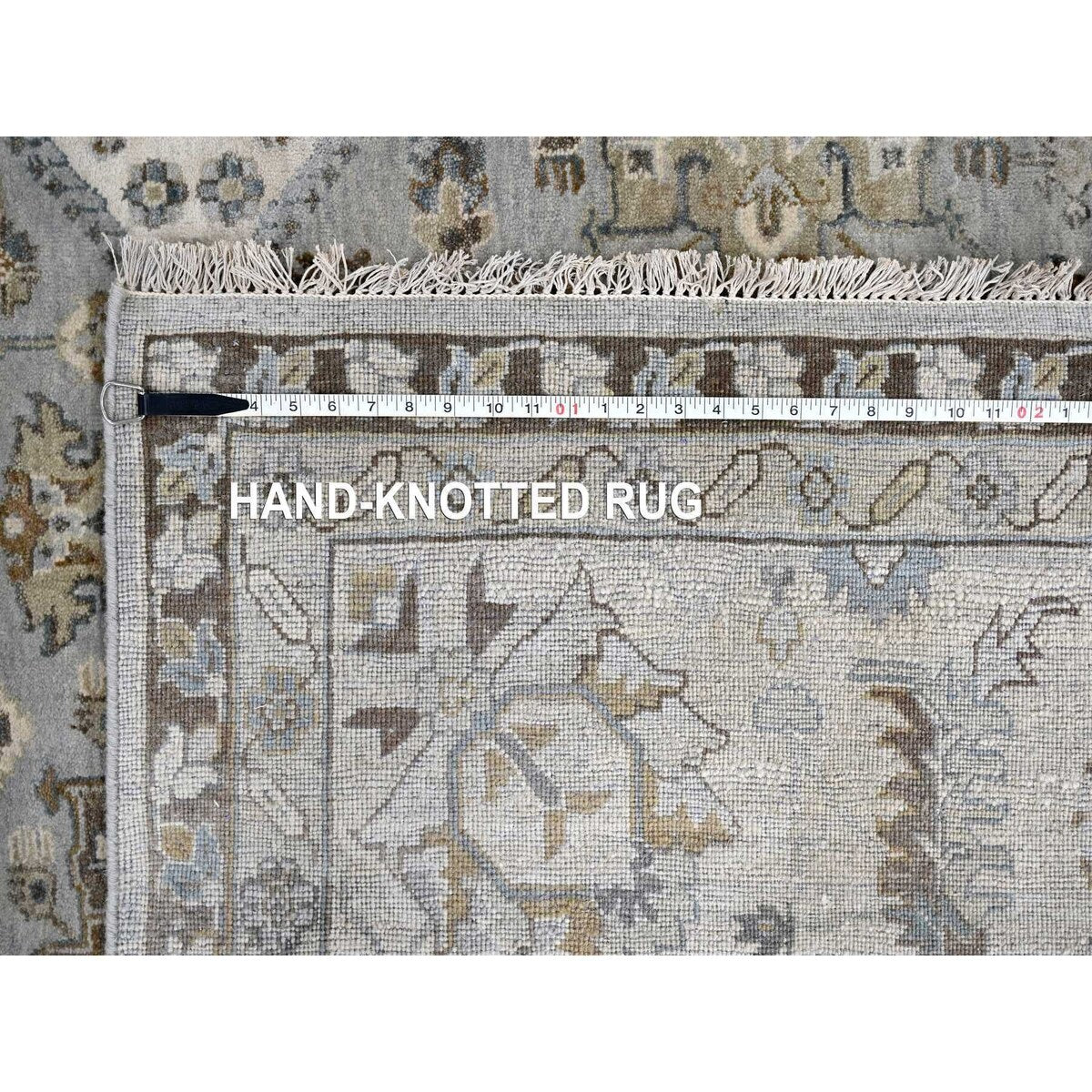 Shahbanu Rugs Agreeable Gray and Delicate White Karajeh with All Over Geometric Design Hand Knotted Squarish Wool Rug (11'x11')