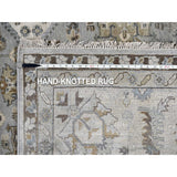 Shahbanu Rugs Agreeable Gray and Delicate White Karajeh with All Over Geometric Design Hand Knotted Squarish Wool Rug (11'x11')
