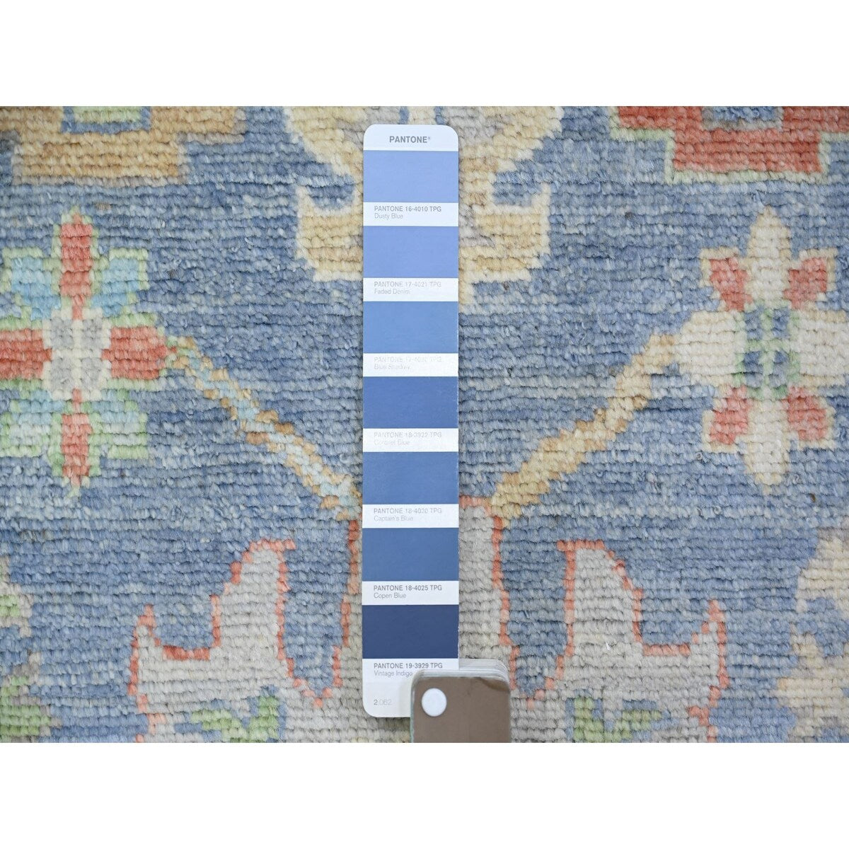 Shahbanu Rugs Air Superiority Blue Hand Knotted Afghan Oushak with Colorful Motifs Pure Wool XL Runner Rug (2'10" x 17'10")