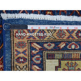 Shahbanu Rugs All New Hand Knotted Super Kazak Blue With Colorful Motifs Shiny Wool Oriental Rug (5'6" x 7'8") - 5'6" x 7'8"