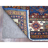 Shahbanu Rugs All New Hand Knotted Super Kazak Blue With Colorful Motifs Shiny Wool Oriental Rug (5'6" x 7'8") - 5'6" x 7'8"