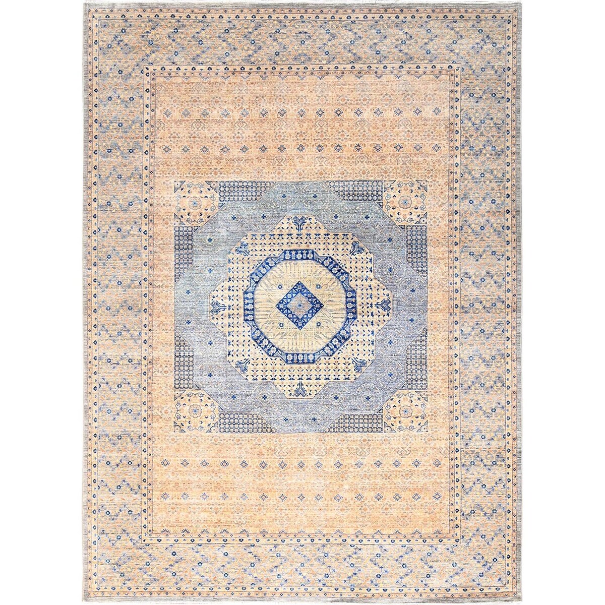 Shahbanu Rugs Almond Brown 14th Century Mamluk Dynasty Pattern 200 KPSI Vegetable Dyes Soft Wool Hand Knotted Rug (9'10"x13'10")