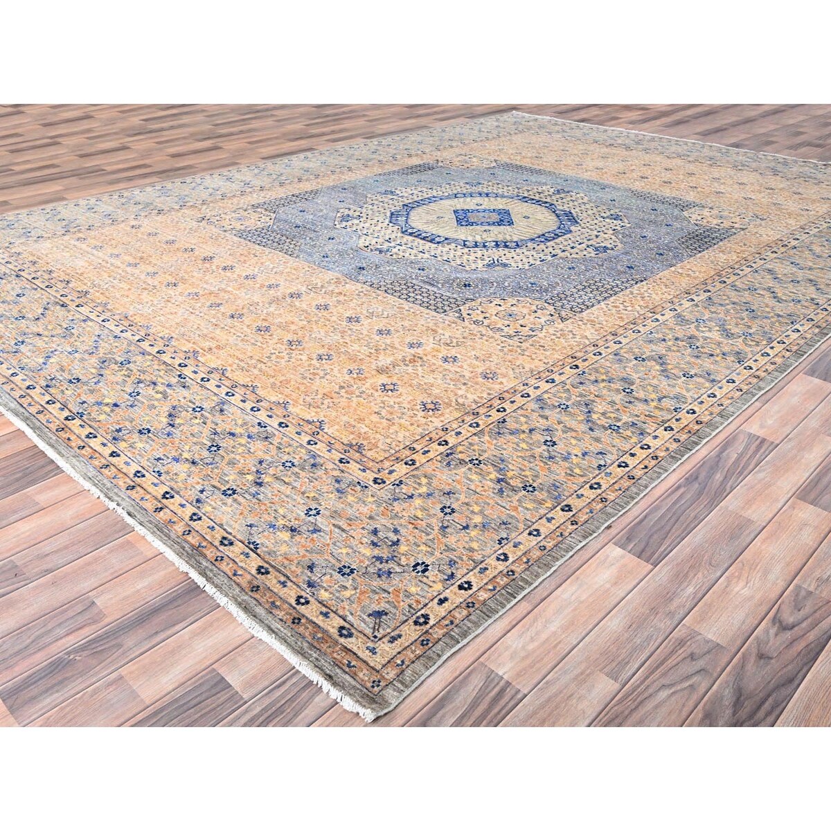 Shahbanu Rugs Almond Brown 14th Century Mamluk Dynasty Pattern 200 KPSI Vegetable Dyes Soft Wool Hand Knotted Rug (9'10"x13'10")