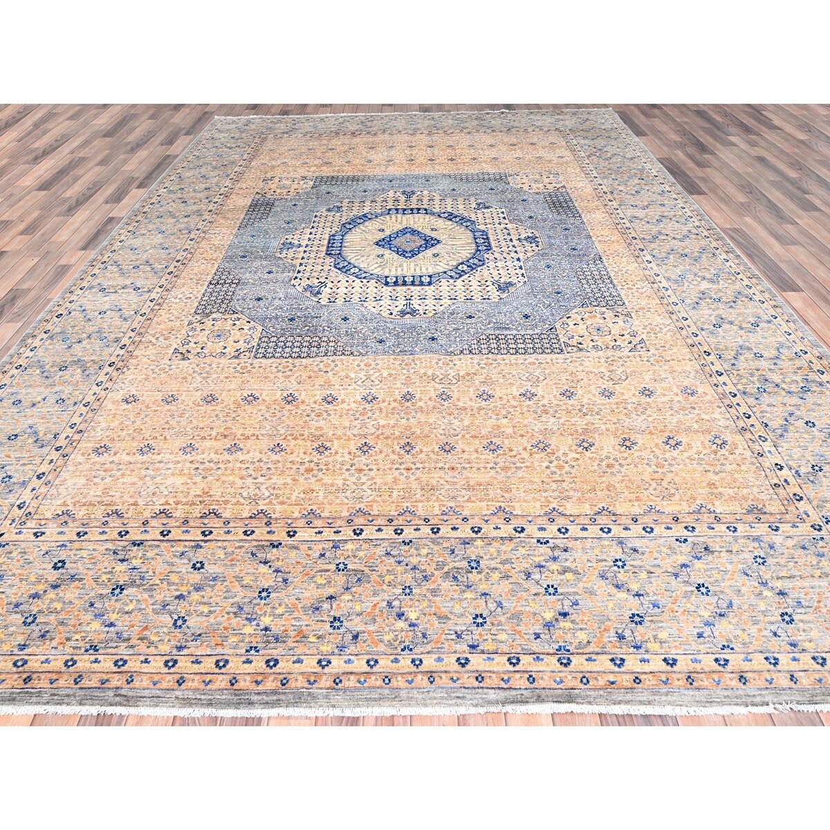Shahbanu Rugs Almond Brown 14th Century Mamluk Dynasty Pattern 200 KPSI Vegetable Dyes Soft Wool Hand Knotted Rug (9'10"x13'10")