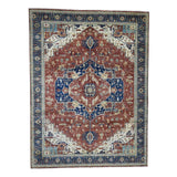 Shahbanu Rugs Antiqued Heriz Re-creation Pure Wool Hand Knotted Oriental Rug (9'1" x 12'0") - 9'1" x 12'0"