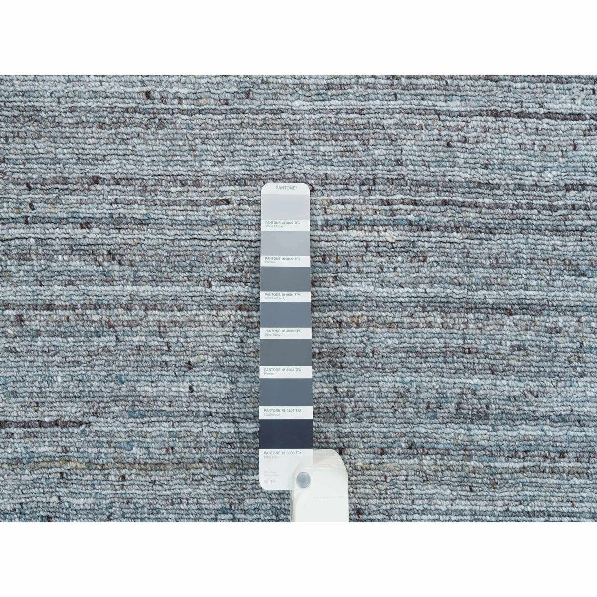 Shahbanu Rugs Arsenic Gray, Hand Loomed, Modern Striae Design, Soft Pile Wool, Oriental Rug (8'1" x 10'0") - 8'1" x 10'0"