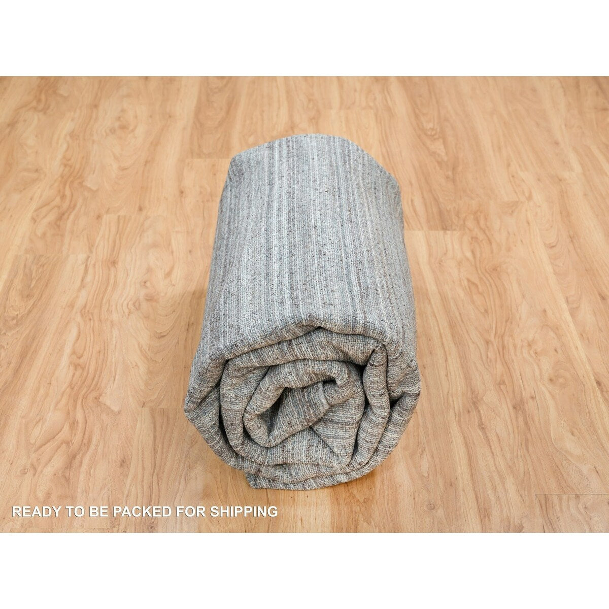 Shahbanu Rugs Arsenic Gray, Hand Loomed, Modern Striae Design, Soft Pile Wool, Oriental Rug (8'1" x 10'0") - 8'1" x 10'0"