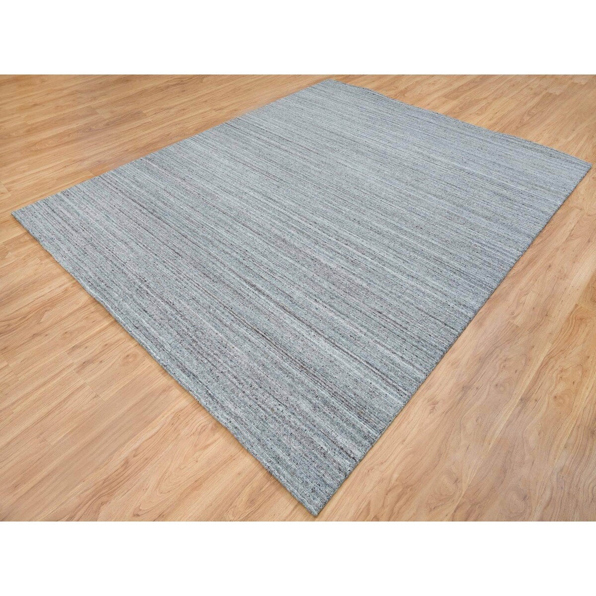 Shahbanu Rugs Arsenic Gray, Hand Loomed, Modern Striae Design, Soft Pile Wool, Oriental Rug (8'1" x 10'0") - 8'1" x 10'0"