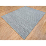Shahbanu Rugs Arsenic Gray, Hand Loomed, Modern Striae Design, Soft Pile Wool, Oriental Rug (8'1" x 10'0") - 8'1" x 10'0"