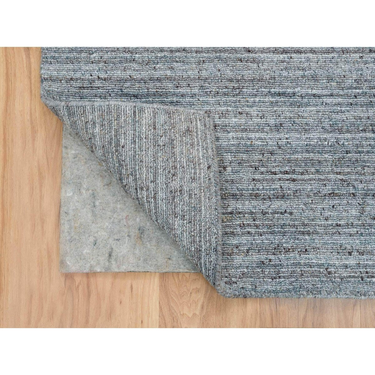 Shahbanu Rugs Arsenic Gray, Hand Loomed, Modern Striae Design, Soft Pile Wool, Oriental Rug (8'1" x 10'0") - 8'1" x 10'0"