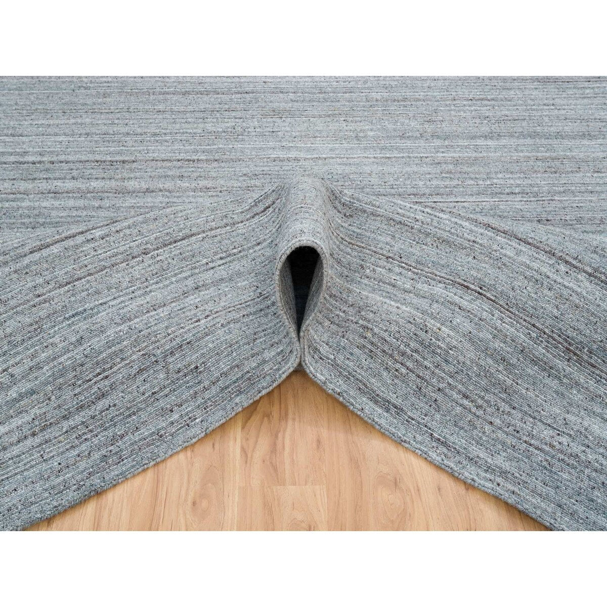 Shahbanu Rugs Arsenic Gray, Hand Loomed, Modern Striae Design, Soft Pile Wool, Oriental Rug (8'1" x 10'0") - 8'1" x 10'0"