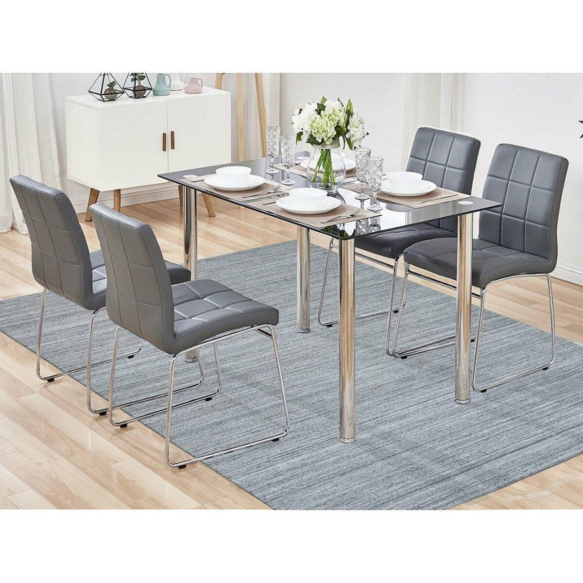 Shahbanu Rugs Arsenic Gray, Hand Loomed, Modern Striae Design, Soft Pile Wool, Oriental Rug (8'1" x 10'0") - 8'1" x 10'0"