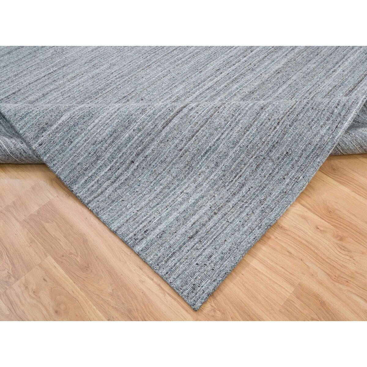 Shahbanu Rugs Arsenic Gray, Hand Loomed, Modern Striae Design, Soft Pile Wool, Oriental Rug (8'1" x 10'0") - 8'1" x 10'0"