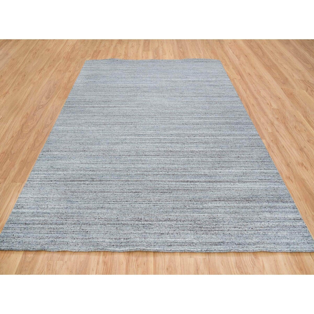 Shahbanu Rugs Arsenic Gray, Hand Loomed, Modern Striae Design, Soft Pile Wool, Oriental Rug (8'1" x 10'0") - 8'1" x 10'0"