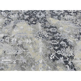 Shahbanu Rugs Arsenic Gray, Wool And Silk, Broken and Erased All Over Heriz Design, Hand Knotted, Oriental Rug (9'0" x 11'10")
