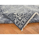 Shahbanu Rugs Arsenic Gray, Wool And Silk, Broken and Erased All Over Heriz Design, Hand Knotted, Oriental Rug (9'0" x 11'10")