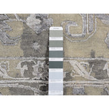 Shahbanu Rugs Arsenic Gray, Wool And Silk, Broken and Erased All Over Heriz Design, Hand Knotted, Oriental Rug (9'0" x 11'10")