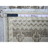 Shahbanu Rugs Ash Gray Pure Wool Hand Knotted Fine Peshawar with Intricate Geometric Motifs Natural Dyes Runner Rug (2'7"x7'9")