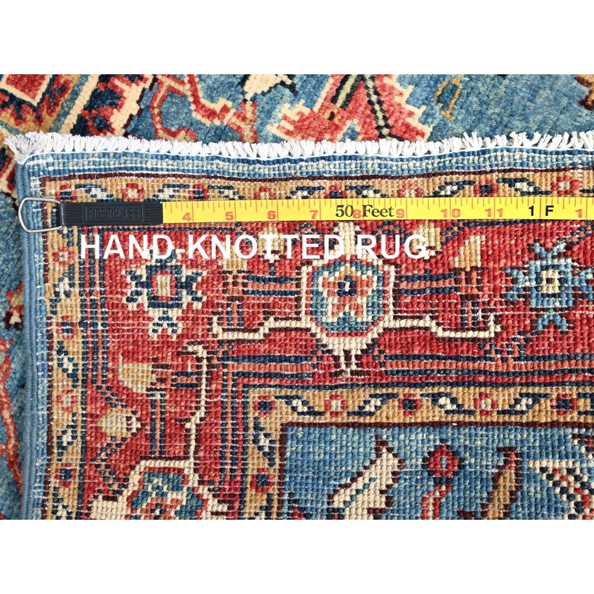 Shahbanu Rugs Baby Blue Natural Wool Hand Knotted Afghan Peshawar with Serapi Heriz Design Dense Weave Rug (2'10" x 4'9")