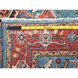 Shahbanu Rugs Baby Blue Natural Wool Hand Knotted Afghan Peshawar with Serapi Heriz Design Dense Weave Rug (2'10" x 4'9")