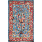 Shahbanu Rugs Baby Blue Natural Wool Hand Knotted Afghan Peshawar with Serapi Heriz Design Dense Weave Rug (2'10" x 4'9")