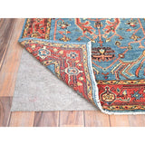 Shahbanu Rugs Baby Blue Natural Wool Hand Knotted Afghan Peshawar with Serapi Heriz Design Dense Weave Rug (2'10" x 4'9")