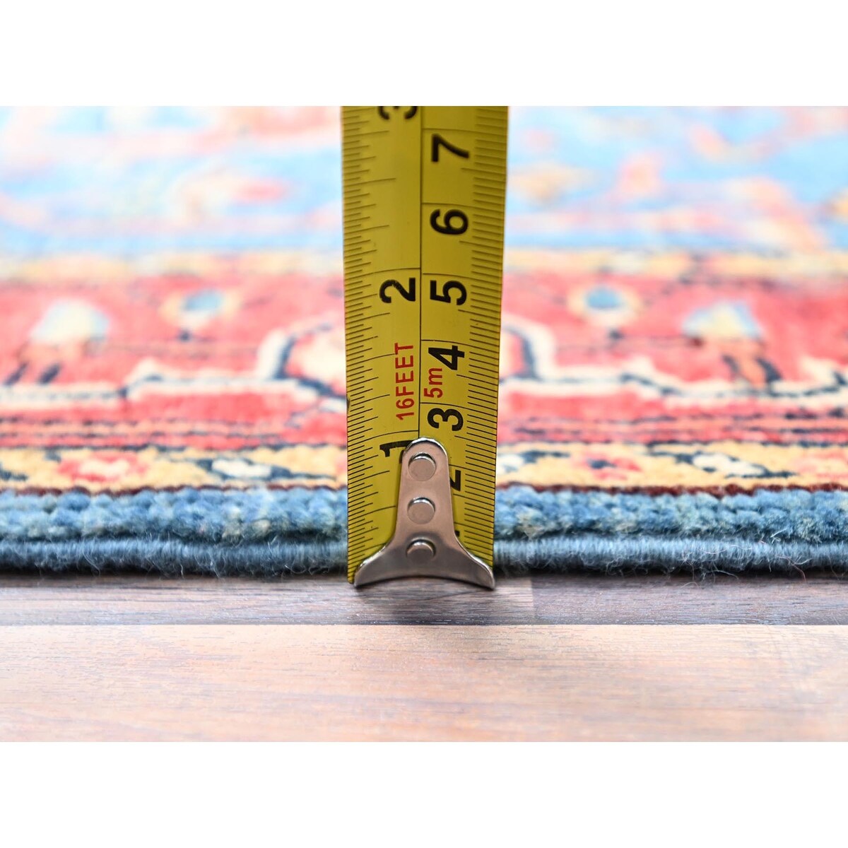 Shahbanu Rugs Baby Blue Natural Wool Hand Knotted Afghan Peshawar with Serapi Heriz Design Dense Weave Rug (2'10" x 4'9")