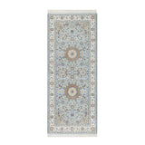 Shahbanu Rugs Beau Blue Nain with Large Center Medallion 250 KPSI Hand Knotted Wool and Silk Runner Oriental Rug (2'8"x6'6")