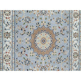 Shahbanu Rugs Beau Blue Nain with Large Center Medallion 250 KPSI Hand Knotted Wool and Silk Runner Oriental Rug (2'8"x6'6")