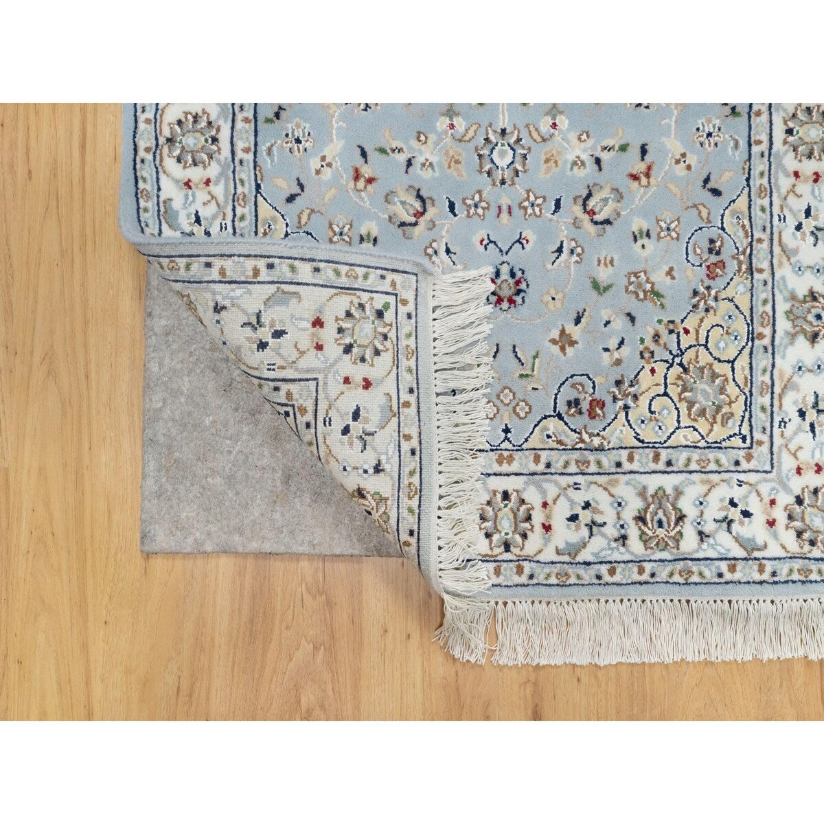 Shahbanu Rugs Beau Blue Nain with Large Center Medallion 250 KPSI Hand Knotted Wool and Silk Runner Oriental Rug (2'8"x6'6")