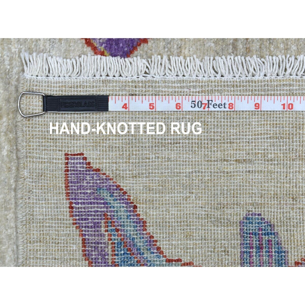 Shahbanu Rugs Beige Oceanic Fish Design with Bold Color Soft Wool Hand Knotted Oriental Rug (4'0" x 5'10") - 4'0" x 5'10"